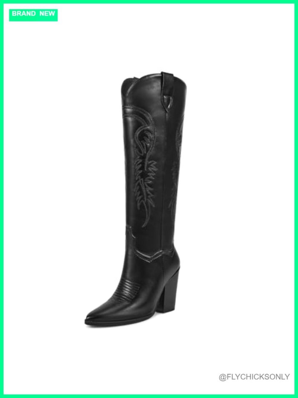 Faux Leather Knee High Cowboy Boots Pointed Toe Block Heel Western Boots